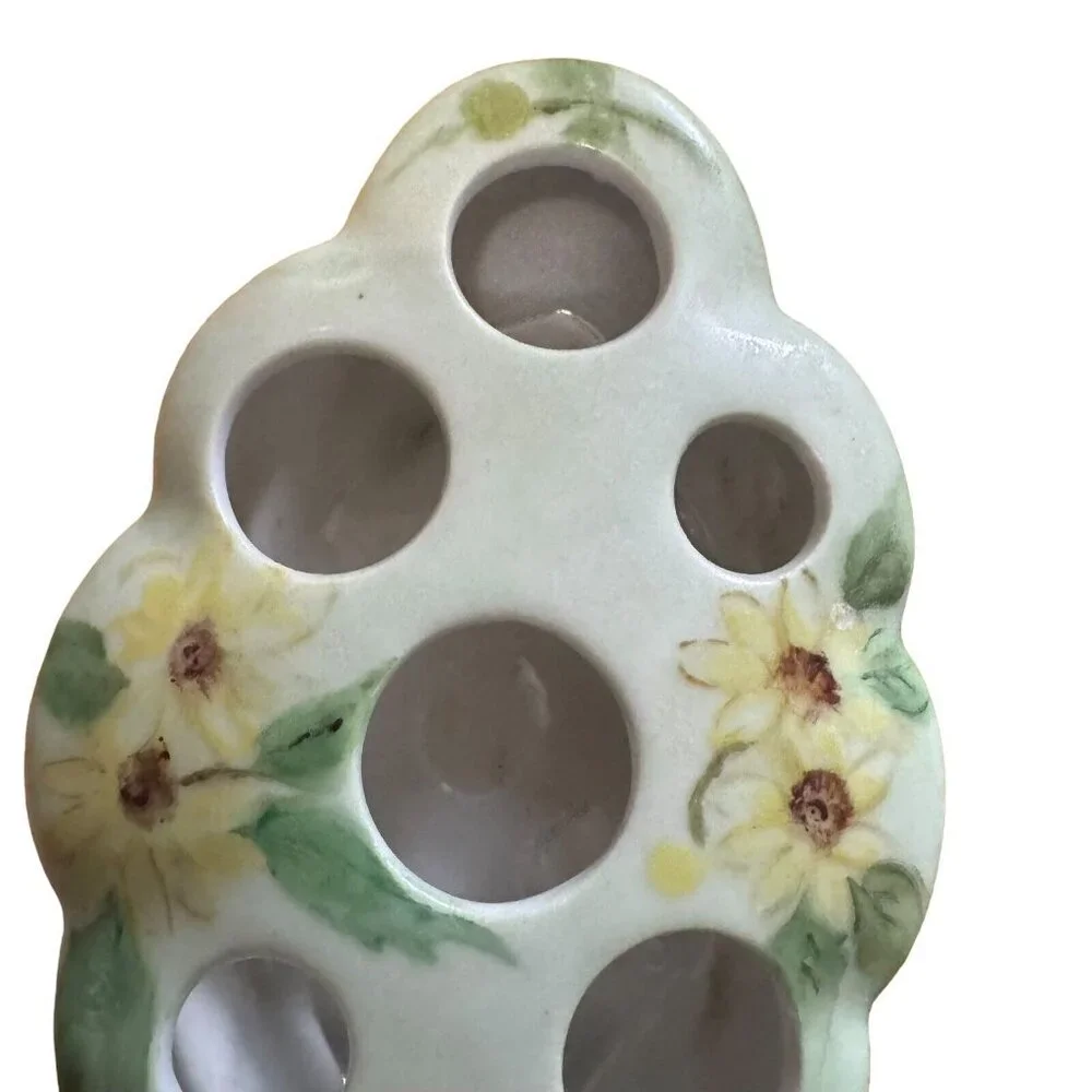 Lipstick‎ Holder, Footed Porcelain Hand Painted Sunflowers